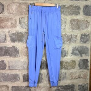 Hanes Women Ceil Blue Scrub Jogger Pants Cargo Pockets Size Medium AU015